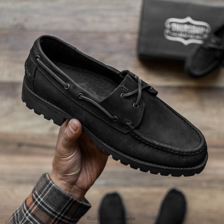 Thursday Boots handgenähter Slipper Männer DLHT227 Schuhe schwarz matt
